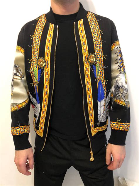 versace native american tribute bomber jacket|Versace bomber jacket.